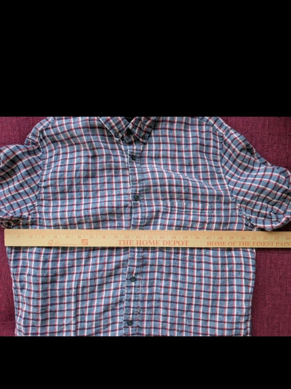 Banana Republic Linen Short Sleeve Shirt Mens L Blue Red White Plaid Camden Fit